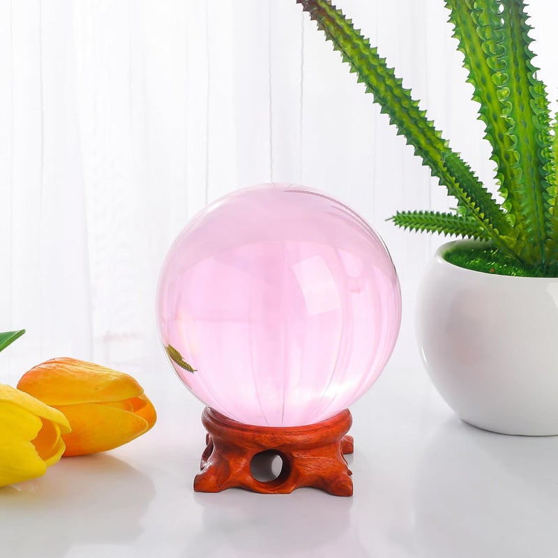 Modaier Pink Crystal Ball 100mm/3.9 inch with Rose Wooden Stand and Gift Box for lensball Photography,Fortune Teller,Feng Shui, Witchcraft Decor,Scrying,Magic,Large Quartz Crystal Orb Prop Glass Sphere - Image 3